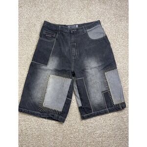 Y2K Akademiks Baggy Embroidered Patch Jorts Streetwear Skater 36 Denim Shorts